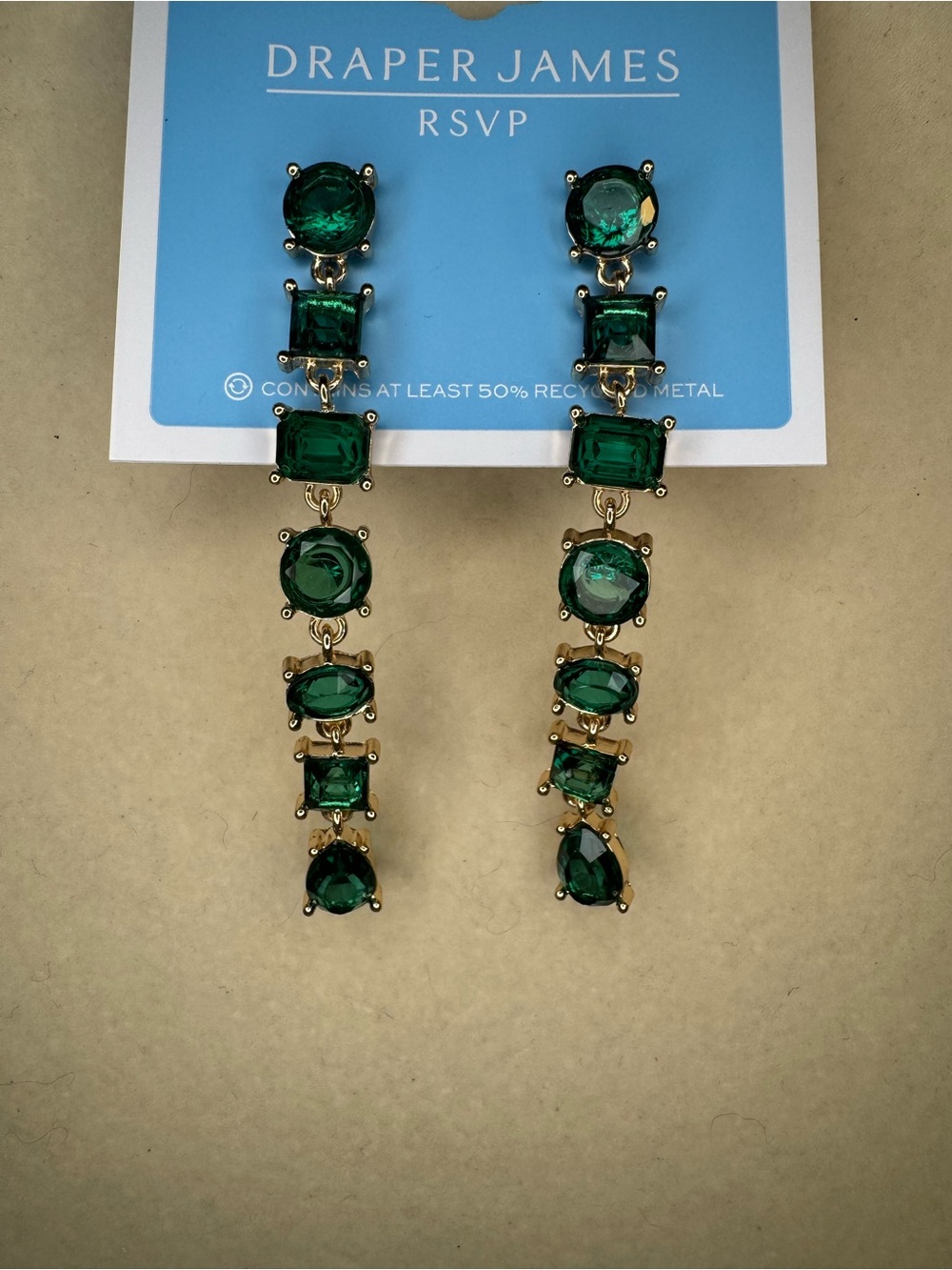 New Draper James Emerald Green Multi-Stone Drop Earrings